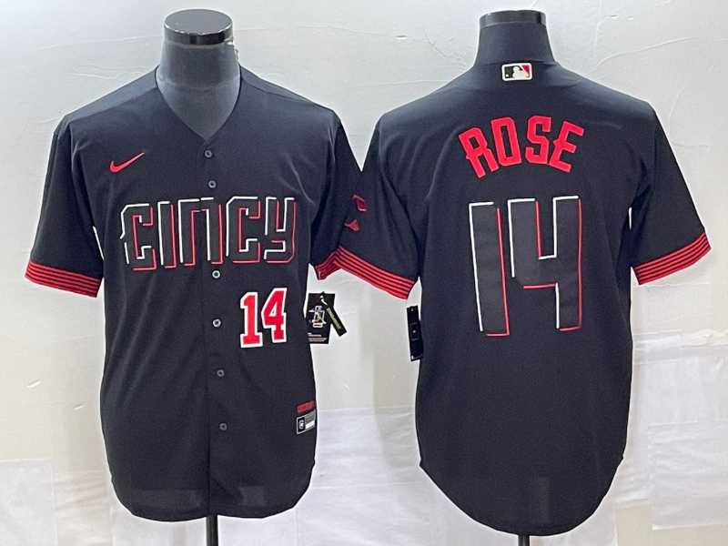Men%27s Cincinnati Reds #14 Pete Rose Number Black 2023 City Connect Cool Base Stitched Jersey